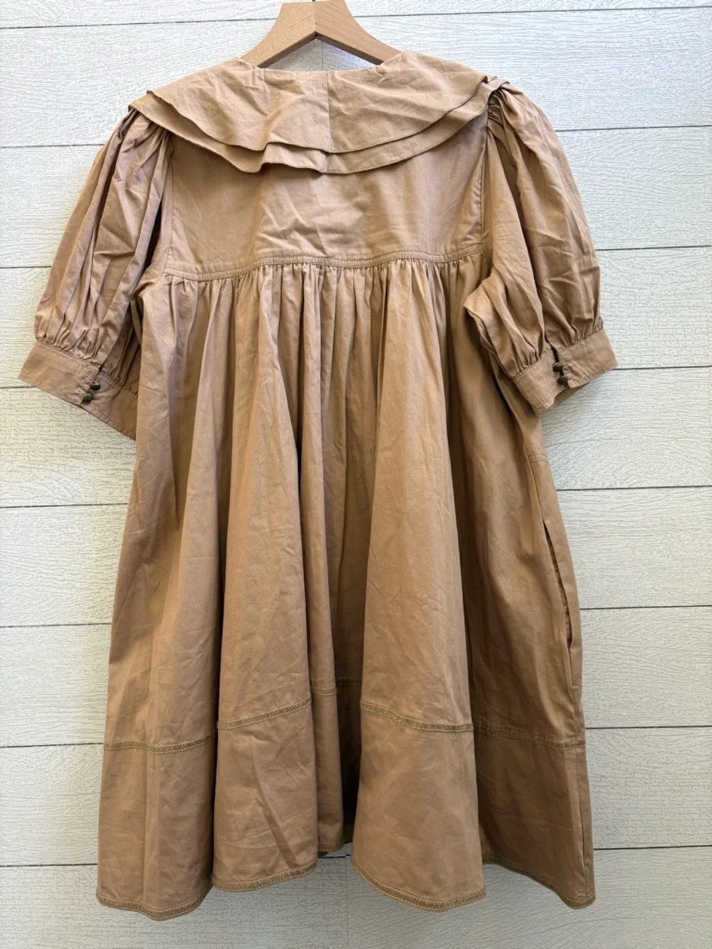 Pilcro Bow-Front Tunic Cotton Mini Dress Khaki/Tan Size M - Picture 6 of 12
